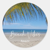 Beach Vibes gepersonaliseerd Ronde Sticker (Voorkant)
