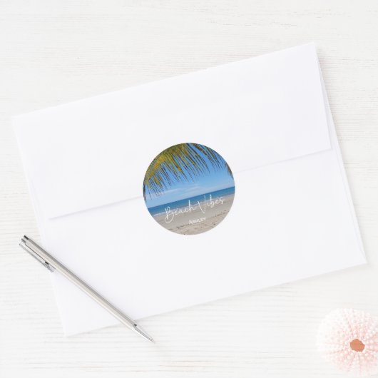 Beach Vibes gepersonaliseerd Ronde Sticker (Envelop)