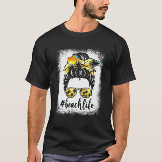 Beach Vibes Messy Bun Sunbril Summer Lover T-shirt