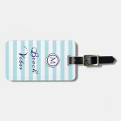 Beach Vibes nautische streep blauw wit monogram Bagagelabel (Voorkant horizontaal)