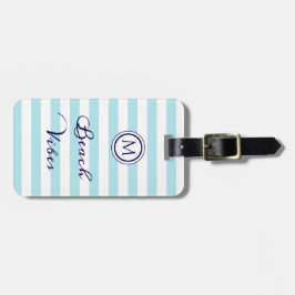 Beach Vibes nautische streep blauw wit monogram Bagagelabel