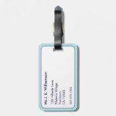 Beach Vibes nautische streep blauw wit monogram Bagagelabel (Achterkant verticaal)