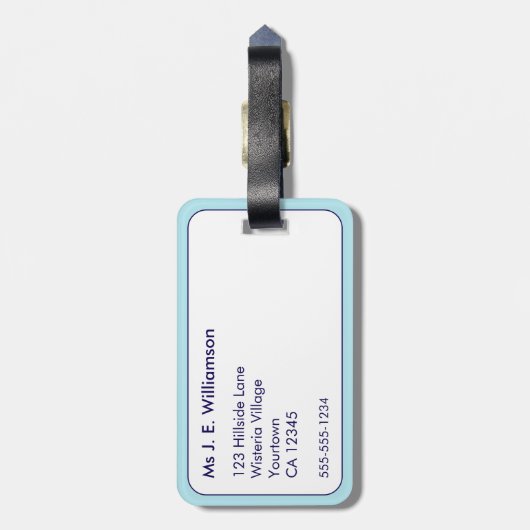 Beach Vibes nautische streep blauw wit monogram Bagagelabel (Achterkant verticaal)