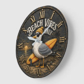 Beach Vibes Only Seagull Coastal Surf Decor Grote Klok (Hoek)