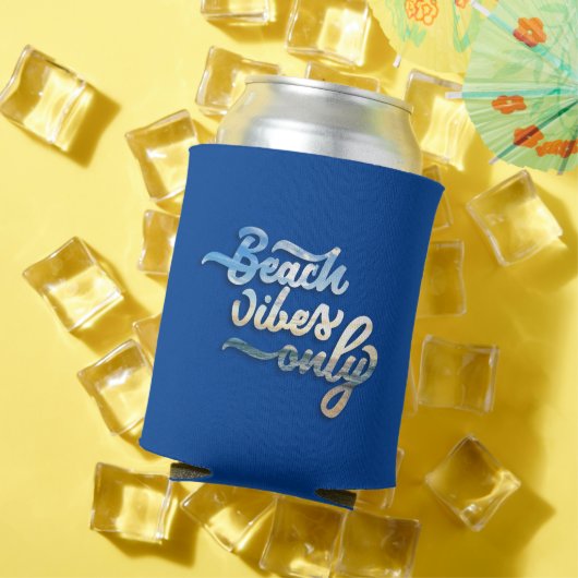 Beach Vibes Only Typografie Donkerblauw Blikjeskoeler (Insitu Zomer)