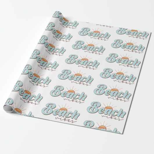 Beach Vibes Retro Summer Sun Pattern Cadeaupapier (Uitgerold)