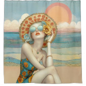 Beach Vibes Summer Glamour Girl in Zonnebril Douchegordijn (Voorkant)