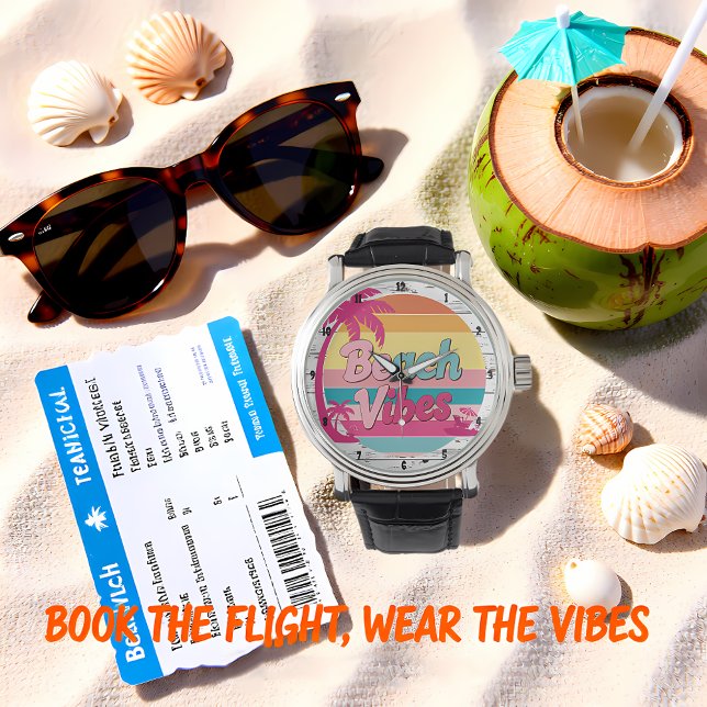 Beach Vibes Sunset Clock Tropical Horloge (Creator heeft geüpload)
