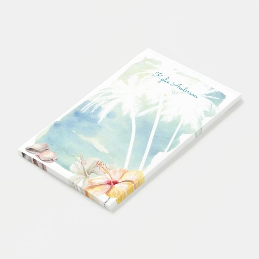 Beach Vibes Tropische Waterverf | Gepersonaliseerd Post-it® Notes (Schuin)
