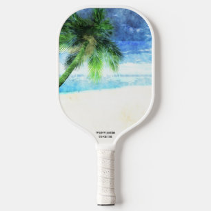 Beach Vibes Waterverf Palm Tree Sand Custom Text Pickleball Paddle