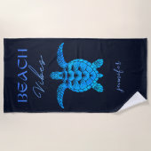 Beach Vibes Zee Schildpad Blauw Gepersonaliseerd Strandlaken (Voorkant)