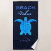 Beach Vibes Zee Schildpad Blauw Gepersonaliseerd Strandlaken (Voorkant)