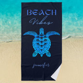 Beach Vibes Zee Schildpad Blauw Gepersonaliseerd Strandlaken