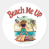 Beach Vibes: Zomer Selfie Adventure Ronde Sticker (Voorkant)