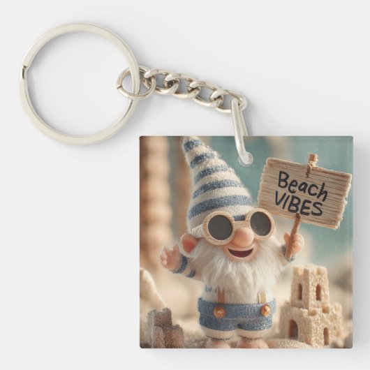 "Beach Vibes" Zomer Tuinkabouter Sleutelhanger (voorkant)
