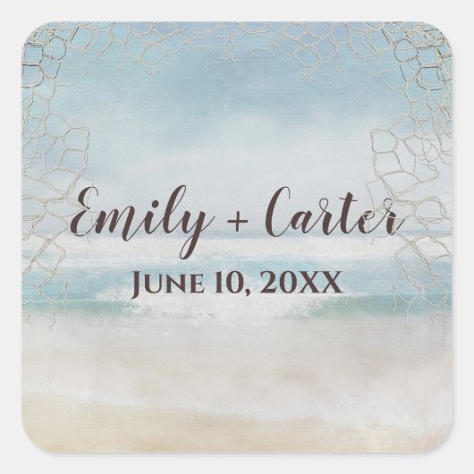 Beach voor de bruiloft met net vierkante sticker (Voorkant)