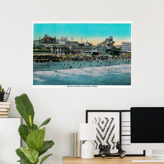 Beach voor het Bath House, Long Beach Poster (Thuiskantoor)