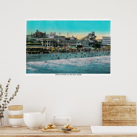Beach voor het Bath House, Long Beach Poster (Keuken)