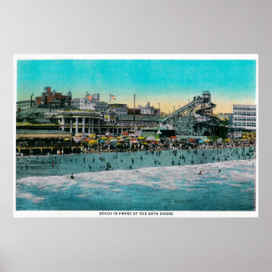 Beach voor het Bath House, Long Beach Poster