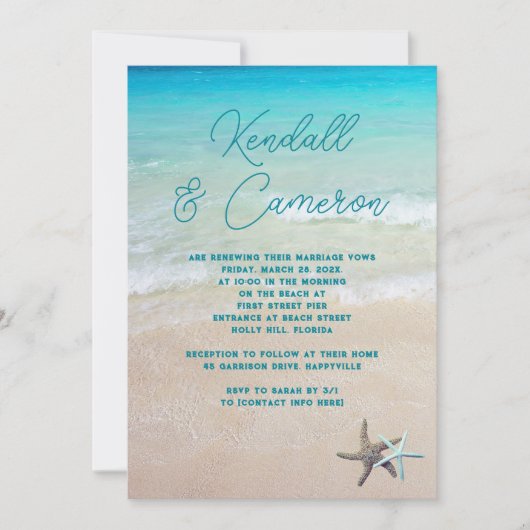 Beach Vows Modern Casual Ceremony Starfish Kaart (Voorkant)