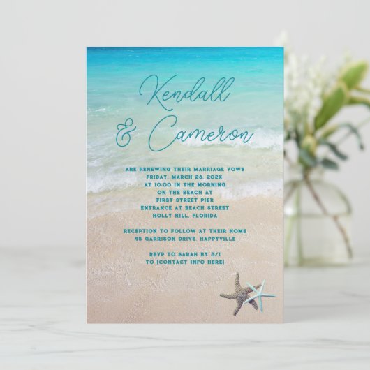 Beach Vows Modern Casual Ceremony Starfish Kaart (Staand voorkant)