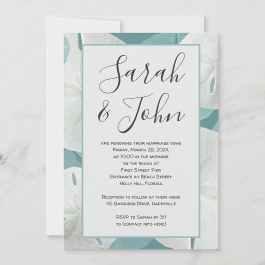 Beach Vows Sand Dollar Jubileum Ceremony Kaart (Voorkant)