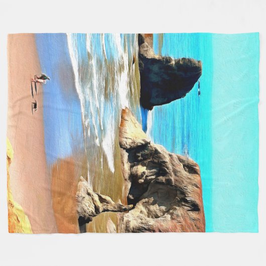 Beach Walk met Dog bij Bandon Face Rock Fleece Deken (Voorkant (Horizontaal))