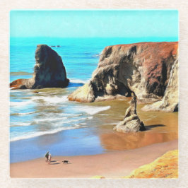 Beach Walk met Dog in Face Rock Park in Bandon Glazen Onderzetter