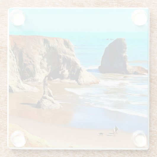 Beach Walk met Dog in Face Rock Park in Bandon Glazen Onderzetter (Achterkant)