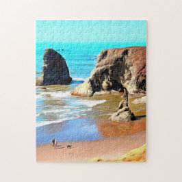 Beach Walk met Dog in Face Rock Park in Bandon Legpuzzel