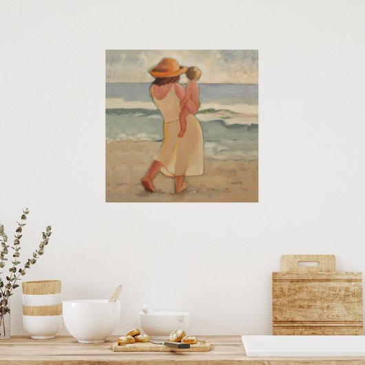 Beach Walk met moeder en baby Poster (Keuken)