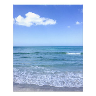 Beach Water Blue Sky White Clouds Background Ocean Foto Afdruk