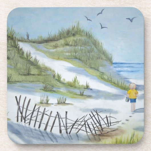 Beach waterverf bier onderzetter (Voorkant)