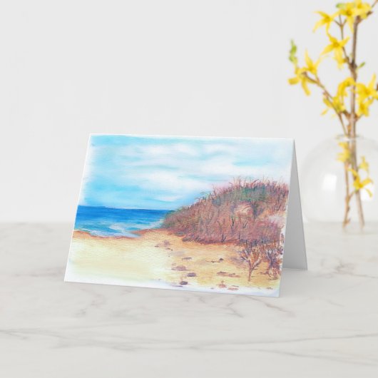 Beach Waterverf Birthday Kaart (Gele Bloem)
