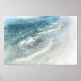 Beach Waterverf - Blauwgroen donkerblauwe kgolven Poster