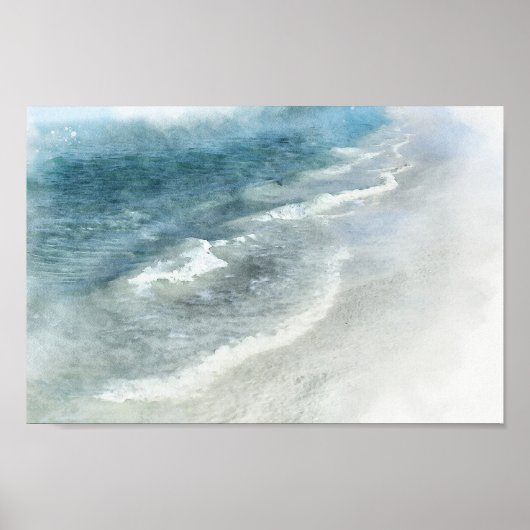 Beach Waterverf - Blauwgroen donkerblauwe kgolven  Poster (Voorkant)