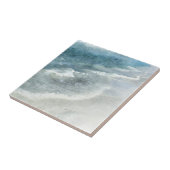 Beach Waterverf - Blauwgroen donkerblauwe kgolven  Tegeltje (Zijkant)
