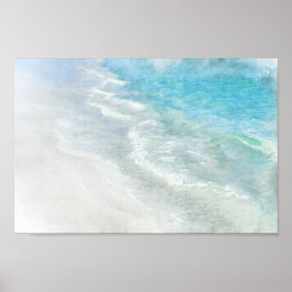 Beach Waterverf - Blauwgroen kustblauwe golven Poster