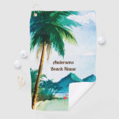 Beach Waterverf Blue Green Tropical Golfhanddoek (Insitu)