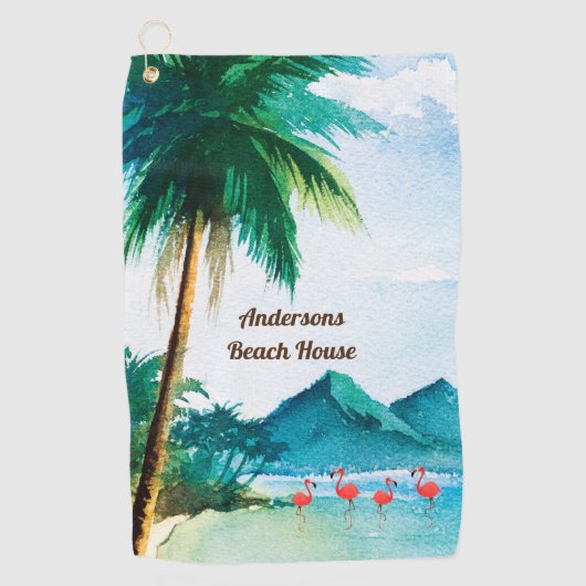 Beach Waterverf Blue Green Tropical Golfhanddoek (Voorkant)