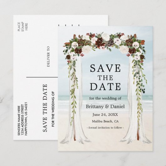 Beach Waterverf Boho Floral Aankondigingskaart (Voorkant / Achterkant)