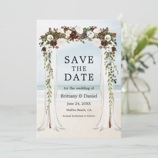 Beach Waterverf Boho Floral Save The Date (Staand voorkant)