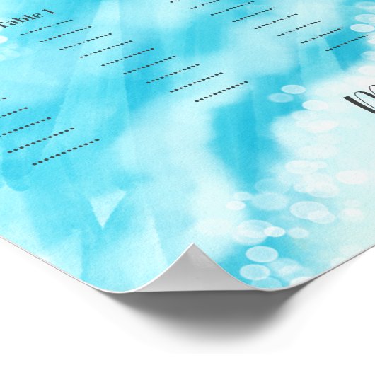 Beach Waterverf Bokeh Light Wedding Seding Chart Poster (Hoek)