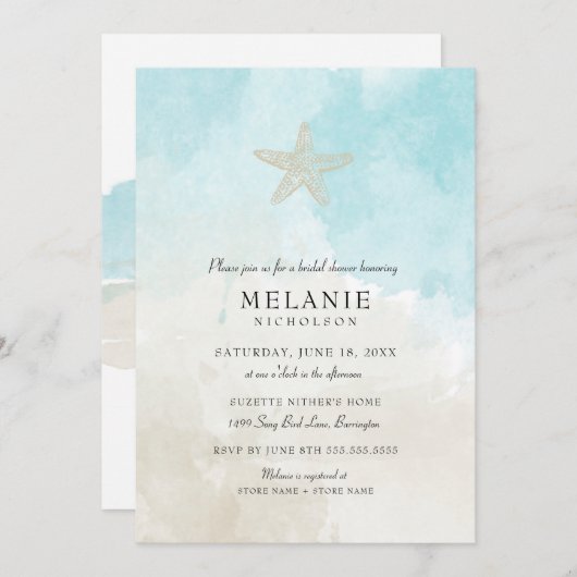 Beach Waterverf Bridal Shower Uitnodiging (Voorkant / Achterkant)