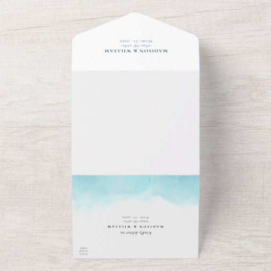 Beach Waterverf bruiloft in één uitnodiging (Buitenkant)