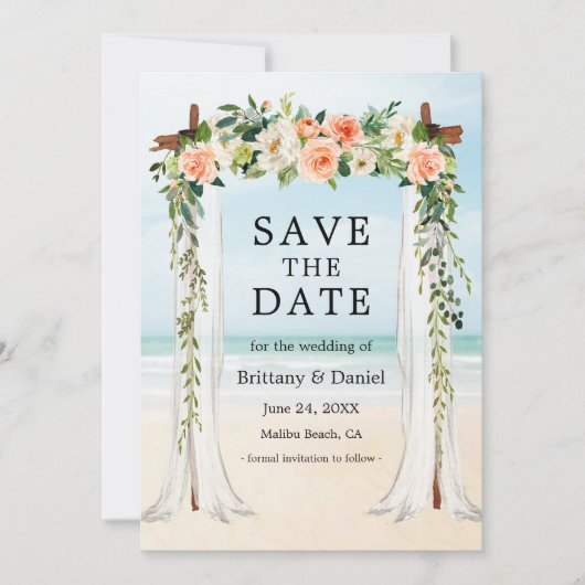 Beach Waterverf Coral White Floral Save The Date (Voorkant)