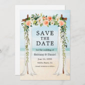 Beach Waterverf Coral White Floral Save The Date (Voorkant / Achterkant)