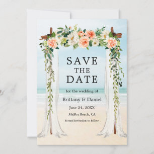 Beach Waterverf Coral White Floral Save The Date