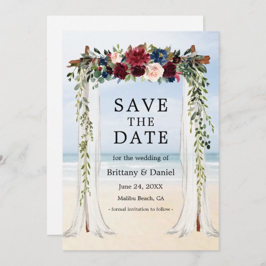 Beach Waterverf Floral Save The Date (Voorkant / Achterkant)