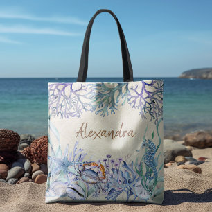 Beach Waterverf Ocean Zee Life gepersonaliseerd Tote Bag